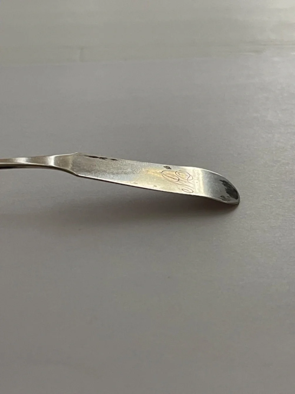 J. Osgood Coin Silver Antique Spoon, Early 1800s, Fiddle Pattern Monogramed